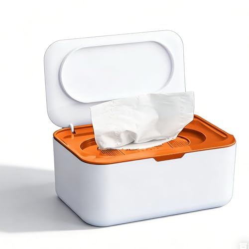 Feuchttücher Box für Baby und Erwachsene, beige und orange Farben, praktischer Halter für Tücher und andere Haushaltsessentials