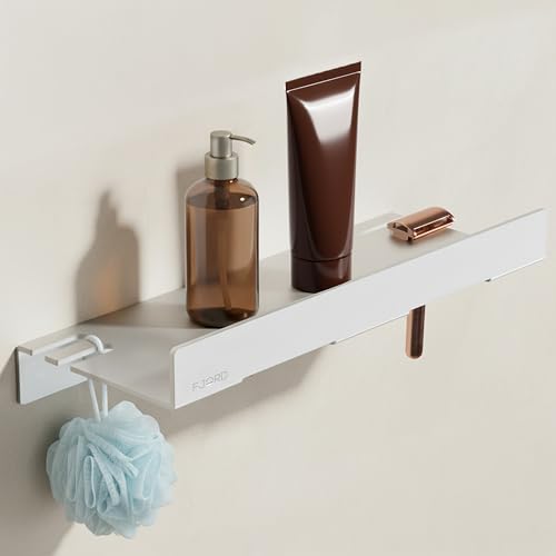 Modernes Duschregal mit integriertem Rasiererhalter aus rostfreiem Aluminium, Selbstklebend mit Hybrid-Haftsystem, Matt-Silber-Einrichtung für das Badezimmer