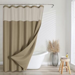 Beige Duschvorhang mit Netzdesign und TPU-beschichteter Rückseite, wasserdicht und leicht zu reinigen