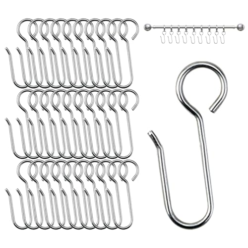 Metall-Gardinenhaken Silber, 60 Stück hochbelastbar, für Vorhangringe und Duschvorhang