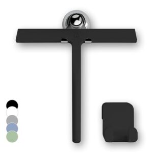 GÜTEWERK Duschabzieher Set mit Halter - schwarz 23 cm breit - ohne Bohren Silikon Abzieher Dusche Badezimmer Fenster Fensterabzieher Edelstahl Kern Scheibenabzieher mit Saugnapf Halterung Badabzieher