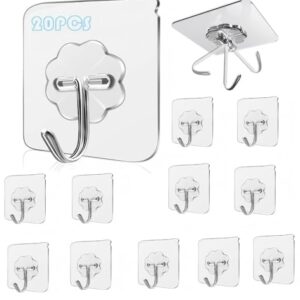 Selbstklebende Haken für Badezimmer, Küche und Wandhaken - 20 Stück transparent - Selbstklebender Haken für Gewichte bis zu 10 kg