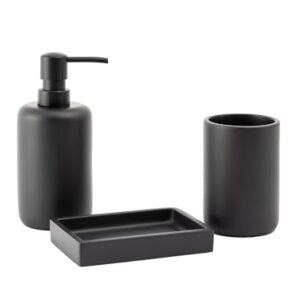 Dekorative Bad-Accessoires, Kunstharz, Schwarz, 3-teiliges Badezimmer Set, Zahnputzbecher, Seifenspender und Seifenschale