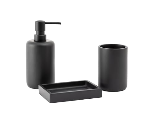 Dekorative Bad-Accessoires, Kunstharz, Schwarz, 3-teiliges Badezimmer Set, Zahnputzbecher, Seifenspender und Seifenschale