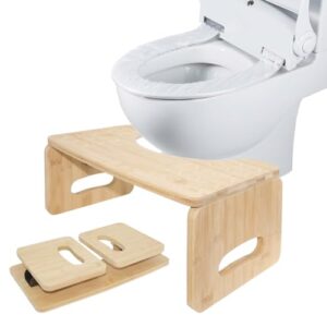 Toilettenhocker aus Bambus-Holz für Erwachsene, klappbar und ergonomisch, ideal für das Badezimmer