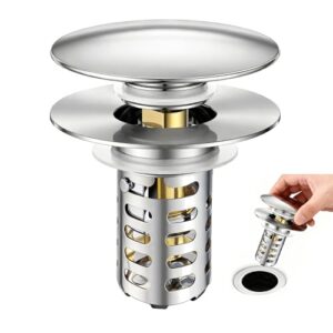 Hygienischer Waschbeckenstöpsel aus Edelstahl mit Messingkern für universelle Abflussstopfung und Anti-Verstopfung, ideal für Waschbecken mit Innendurchmessern zwischen 28,5 mm und 55 mm.