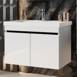 Karen Waschtisch mit Unterschrank im modernen Stil aus Keramik - Einzigartiges Waschbecken-Set für das Badezimmer - Venus 80, Weiß