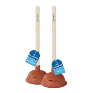 Zwei rote Pömpel mit blauen Etiketten, ideal für Toilette, Bad, Küche, Dusche und Waschbecken, starke Saugleistung