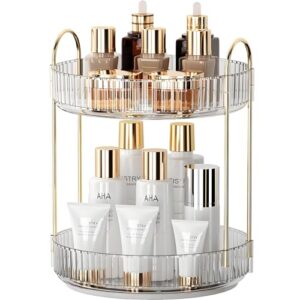 Make Up Kosmtik Organizer, 360° drehbarer Schminktisch Organizer mit multifunktionalen Aufbewahrungsstation für Hautpflegeprodukte in Dresser, Schlafzimmer und Badezimmer, zwei Schichten, transparent