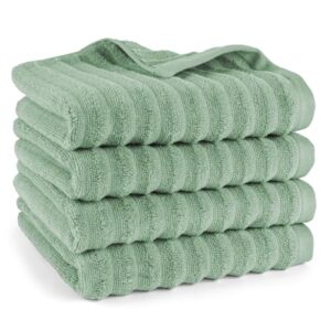 Vier saugstarke und schnelltrockende Handtücher aus 100% Baumwolle in Salbeigrau, mit Anhängeschlaufe und Oeko-TEX Zertifiziert