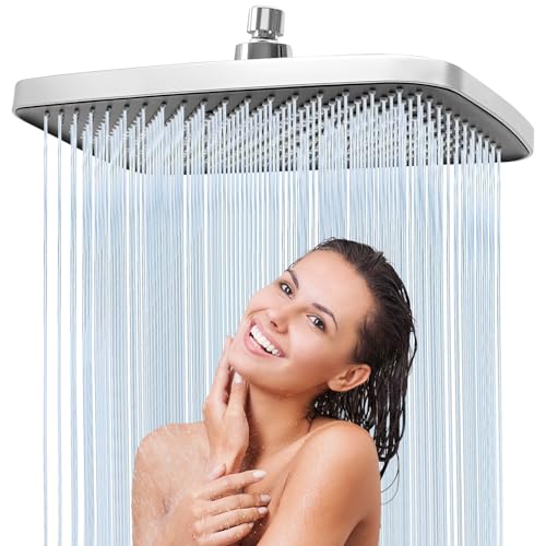Regendusche Duschkopf mit Edelstahl-Design, 14 Zoll groß, Quadrat 30 x 20 cm, 360° verstellbarer Duschkopf, Selbstreinigungsfähigkeit, installierbar an Wand oder Decke