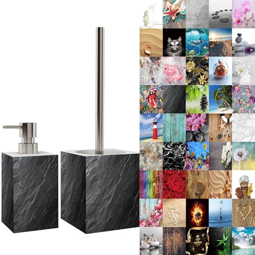 Sanilo Badezimmer Set, Seifenspender und WC Büste mit Motiv, großartiges Design für dein Badezimmer, moderne Accessoire ohne Bohren