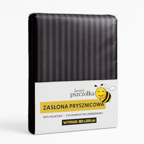 Schwarzer Duschvorhang aus hochwertigem Textilstoff mit verstärkten Ösen und Wasserabweisung für ein großes Badezimmer oder eine Dusche.