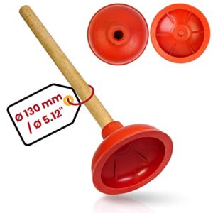 Universal Pömpel für Abflüsse mit 36 cm Holzstiel und Saugglocke aus Gummi, Ø 13 cm Aussendurchmesser