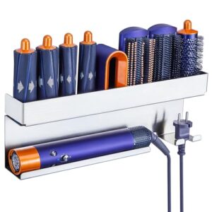 WAYASI Föhnhalter Wand Ohne Bohren, Selbstklebender Haartrocknerhalter für Styler und Lockenstab Zubehör, silberner Fönhalter für einen organisierten Badraum