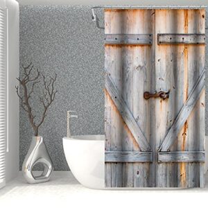 Weinlese Scheune Tür Duschvorhang Retro Holzern Planke Badevorhang für Badezimmer aus Polyester mit Haken