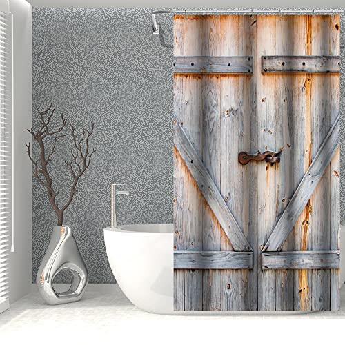 Weinlese Scheune Tür Duschvorhang Retro Holzern Planke Badevorhang für Badezimmer aus Polyester mit Haken