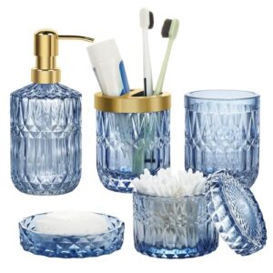 Blau Badezimmer Accessoire Set mit Seifenspender, Seifenschale, Zahnputzbecher, Wattestäbchenbehälter und Zahnbürstenhalter für die Badezimmerdekoration