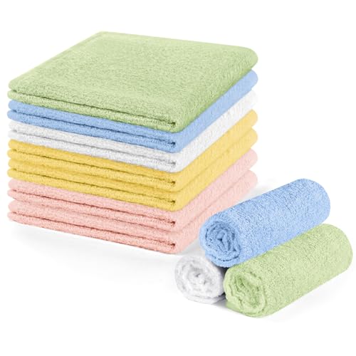 ALIIP Set Seiftuch 25x25cm, 10er Handtücher Klein für Gesicht und Hände, Bambusfaser, Natürliches Material, Weiß/Gelb/Rosa/Grün/Blau
