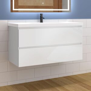 Aica Sanitär Waschtisch mit Unterschrank 100cm in hochglänzender Weißfarbe für moderne Badezimmerausstattung