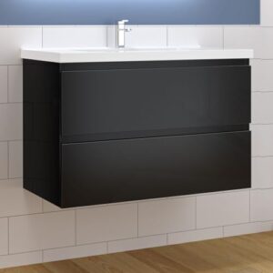 Moderner Waschtisch mit Unterschrank in Hochglanz-Schwarz, ideal für zeitloses Bad-Design