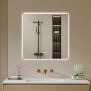 Badezimmer Spiegel mit Beleuchtung, Touch-Schalter und Dimmbarkeit. Moderne LED-Beleuchtung für natürliche Farbwiedergabe.