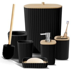 Schwarzes Badezimmer-Zubehör-Set mit 6 Teilen, umfassend WC-Bürste, Mülleimer und Seifenspender für ein modernes und stilvolles Badezimmerdesign