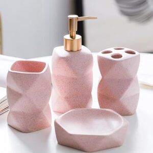Badezimmer Set aus Keramik mit Zahnbürstenhalter, Seifenspender und Seifenschale für ein luxuriöses Badeerlebnis - ideales Wohngeschenk oder Deko-Set fürs Bad