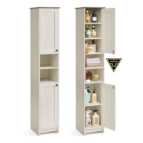 Badezimmerschrank mit superschneller werkzeugloser Montage, Toolless-Technologie, verstellbare Ablagen für Badezimmer, Wohnzimmer und Flur