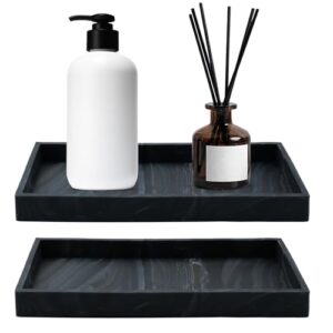 Badezimmertablett, 2 Stück Rechteckiges Tablett aus Kunstharz und Silikon, perfekte Aufbewahrung für Seife, Badezimmer, Küchenspüle, Arbeitsplatte, Toilette, Marmor Schwarz, 22x11 cm