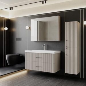 Badmöbel Set Liana 100 mit Keramikwaschbecken, Unterschrank und Spiegelschrank für ein elegantes Badezimmer