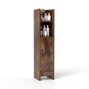 COSTWAY Toilettenschrank, Badschrank schmal, Holzbadregal mit 2 abnehmbaren Ablagen und Aufbewahrungsschrank für den Badraum, Vintage-Stil