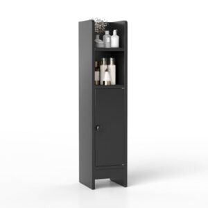 Toilettenschrank mit 2 offenen Fächern und 1 geschlossenem Schrank, Badschrank in Schwarz, ideal für schmale Räume