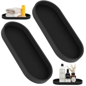 Zwei ovalförmige Deko Tabletts aus Silikon fürs Badezimmer, schwarze Ablageschalen, Ideal für Badewanne, Küche, Toilette oder Schminktisch