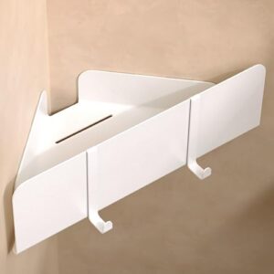 Dolvhin Duschablage ohne Bohren Ecke | Edelstahl Eckregal Dusche | Duschregal Ecke mit Ablaufrillen | Eck-Duschkorb zum Kleben | Badregal Selbstklebend | Bad Wandregal & 2 Haken | Weiß Matt