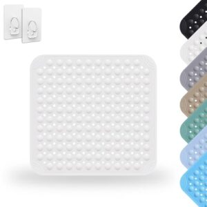 Rutschfeste Duschmatte aus PVC, 48 x 48 cm, rutschhemmende Massage Matte für Dusche, maschinenwaschbar mit Saugnapf und zwei Haken, weiße Farbe