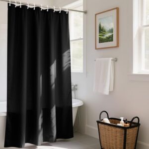 Duschvorhang 180x220 cm mit Gewicht unten, Anti-schimmel Badvorhang aus PVC-Textil, Wasserabweisender Vorhang für Bad und Dusche, Schwarz