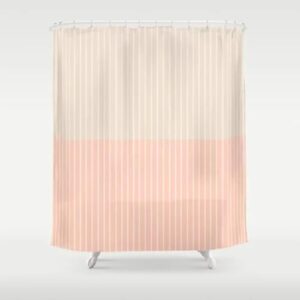 Duschvorhang Beige Rosa Streifen 180x200 cm, einfach Design, modernes Textil, anti-schimmel und wasserdicht für Badezimmer und Badewannen mit 12 Haken.