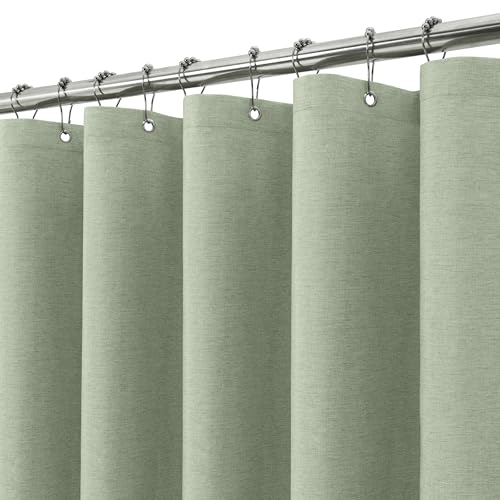 Salbeigrüner Duschvorhang aus Leinen mit Metall-Duschvorhangringen, wasserdicht und anti-schimlelig für Badewanne