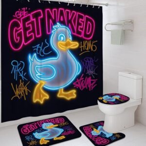 Duschvorhang-Set mit Neonenten und Graffitis, wasserdichter Stoff für Badezimmer-Dekor, lustiger und moderner