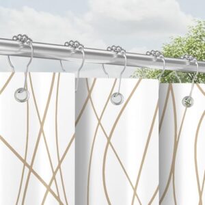 Duschvorhang mit Metall-Duschvorhangringen, 120x200 cm, beige, kurvenförmig, wasserdicht und antibakteriell behandelt, leicht zu reinigen, ideal für Badezimmer, Badewanne