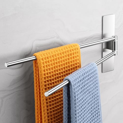 Praktischer Handtuchhalter mit 180° Schwenkbarkeit aus 304 Edelstahl für Bad und Küche - ohne Bohren, selbstklebend
