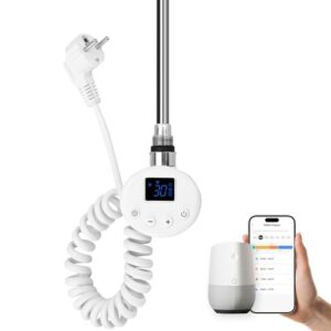 EMKE Heizstab mit Thermostat für Badheizkörper 900W, Smart WiFi Heizpatrone aus Edelstahl für Heizkörper Handtuchheizkörper Handtuchwärmer Elektrisch Weiß