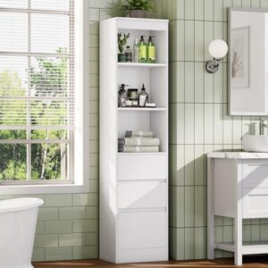 Badezimmerschrank mit 3 Schubladen und Standregal für Badezimmer, Wohnzimmer oder Schlafzimmer in Weiss
