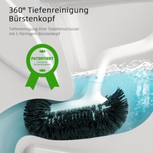 Toilettenbürste mit Randreiniger und flexiblem Klobürstenhalter für tiefe Reinigung im Badezimmer und Gästewc
