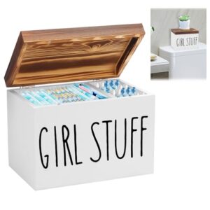 Praktische Badezimmeraufbewahrung aus Kiefernholz, 2 Fächer für Tampons und Binden, abnehmbare Aufbewahrungsbox mit Deckel