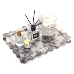 Luxuriöses Marmor Tablett für Badezimmer, Schminktisch Organizer mit Gewebe und Kerzen