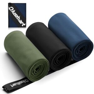 Mikrofaser-Handtuch-Set mit Schnell trocknend, kompakt und weich. 3 Handtücher in Marineblau, Schwarz und Armeegrün für Reise, Outdoor-Aktivitäten, Camping, Gym, Fitnessstudio, Schwimmen, Sauna, Sport und Yoga.