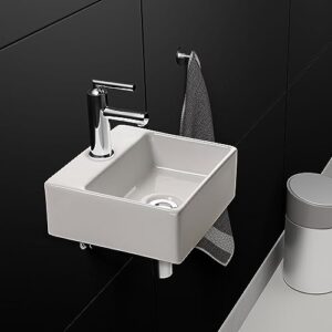 Kleines, modernes Handwaschbecken mit schmalen Rand und Nano-Beschichtung in weiß. Ideal für kleine Gärten oder Bäder.