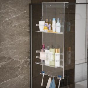 Badezimmer-Organisationsmittel für Dusche, Acryl-Duschregal ohne Bohren zum Hängen über der Duschtür mit Haken für Rasiermesser und Handtücher